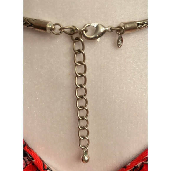 Premier Designs Reversable Enamel Pendant Teal Blue Red Flower Necklace 18" - Picture 6 of 8